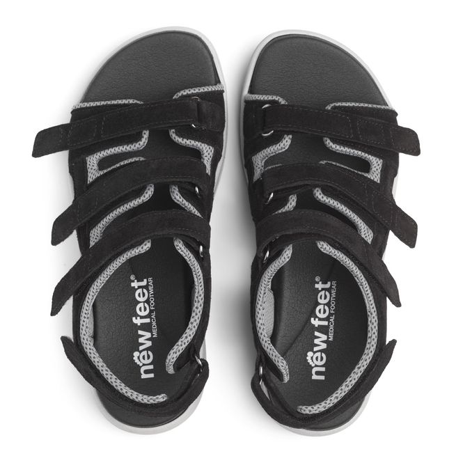 Huvudbild New Feet Sandal med tre kardborreband, svart